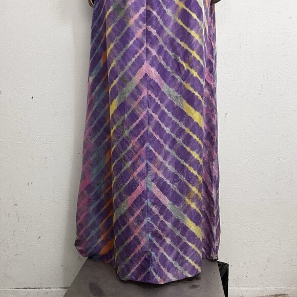 Calypso St Barth 100% Silk Purple Sleeveless Tie Dye Maxi Dress Ruffle Top Sz S - Picture 8 of 13
